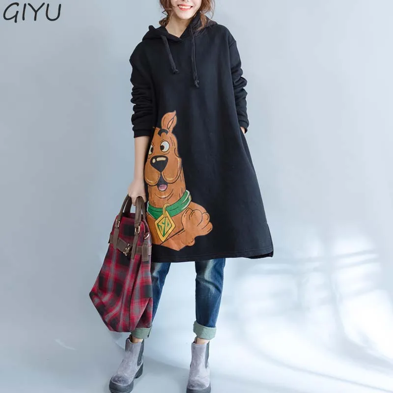 

Plus Size Clothing Women Hooded Plus Velvet Sweater Puppy Print Dress Bat Sleeve Big Size Print Lady Cotton Sweatshirt 2019 5XL