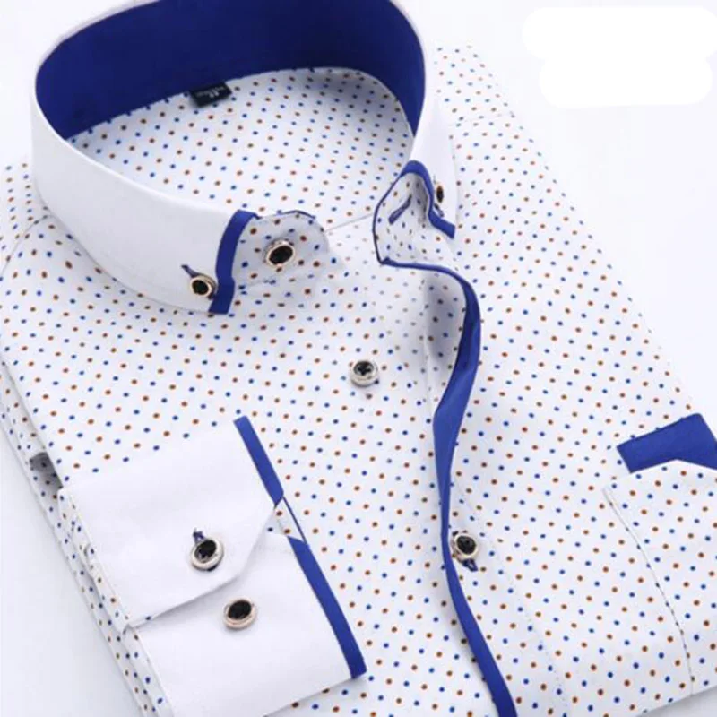 Горячая Распродажа, деловая мужская одежда с длинным рукавом, Однотонная рубашка с принтом, Облегающая рубашка для зимы и осени, одежда размера плюс S-4XL - Цвет: blue white