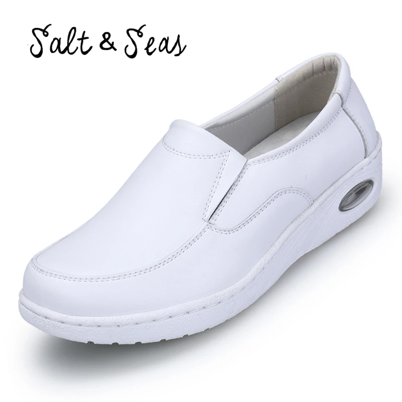 

Salt Seas 2018 Four Seasons Woman Pure white Nurse shoes women Platform soft Sewing Comfortable Air cushion casual genuine shoes