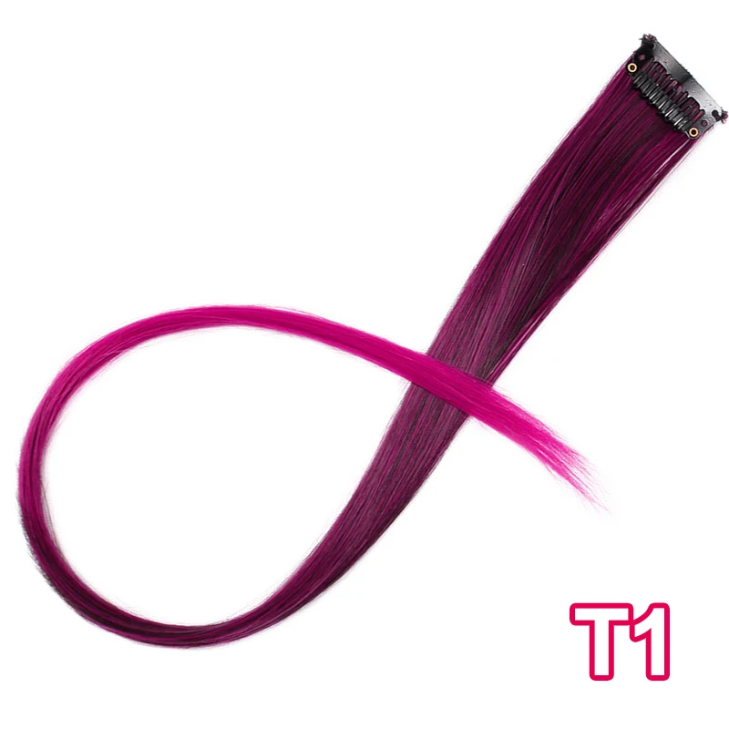 AISI BEAUTY синтетический длинный одинарный зажим в одной части для наращивания волос 10 шт./партия 50 см Радужный цвет прямые пряди для женщин - Цвет: T1