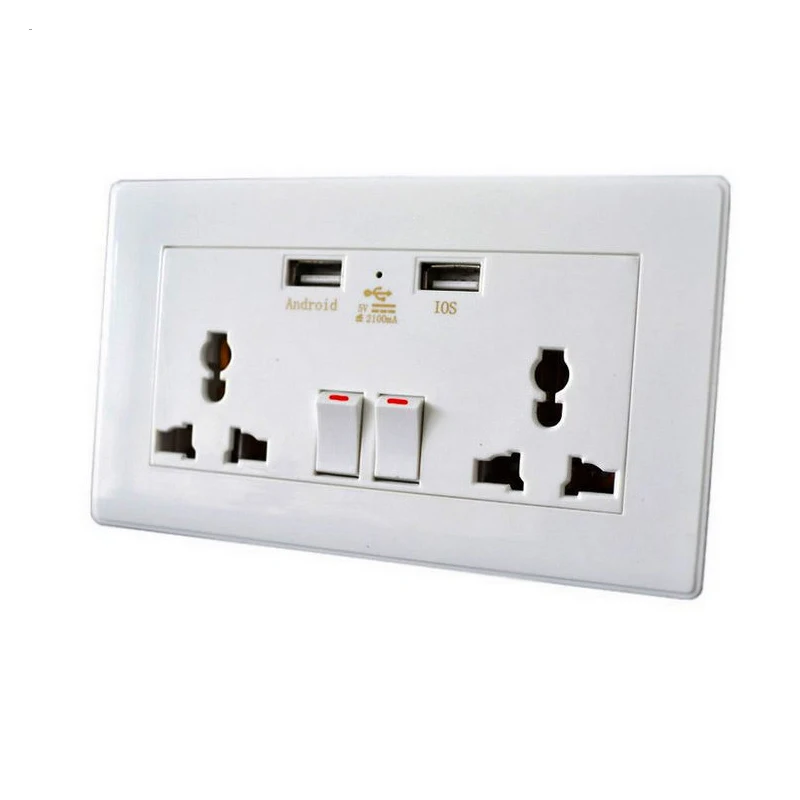 

New 2100/1000mah UK Plug Double USB Port Wall Socket Switch Home Outlet AC Power Plate Panel Converter Adapter For Phone Chargin