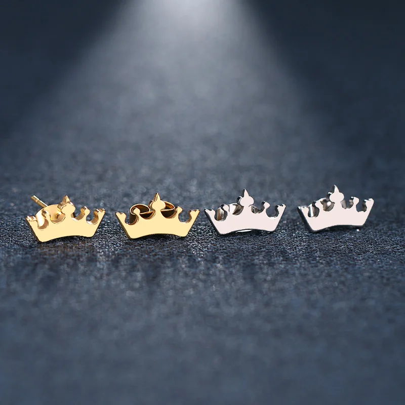 CACANA Stainless Steel Stud Earring For Women Man Cartoon Crown Gold And Silver Color Lover's Engagement Jewelry Drop Shipping