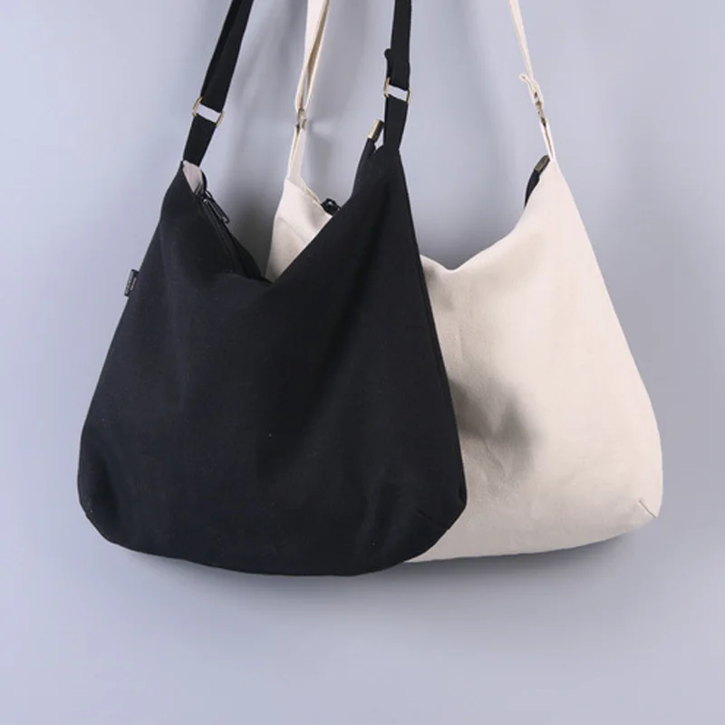 

NAVO Simple pure black white canvas bag simple classic art single shoulder bag girls women vintage portable large canvas handbag