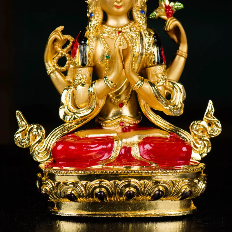 14,8 см цветные Позолоченные буддийские поставщики авалокитесвара Бодхисаттва четыре Руки Гуаньинь тибетская статуя