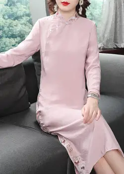 

The new summer and fall 2020 silk linen embroidery restoring ancient ways to improve long qipao dress