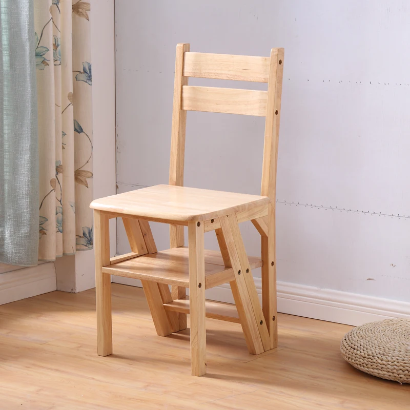 Chaise de bibliothèque pliante en bois, meuble de cuisine, escabeau d'école  Convertible, tabouret de marche naturel/miel/marron