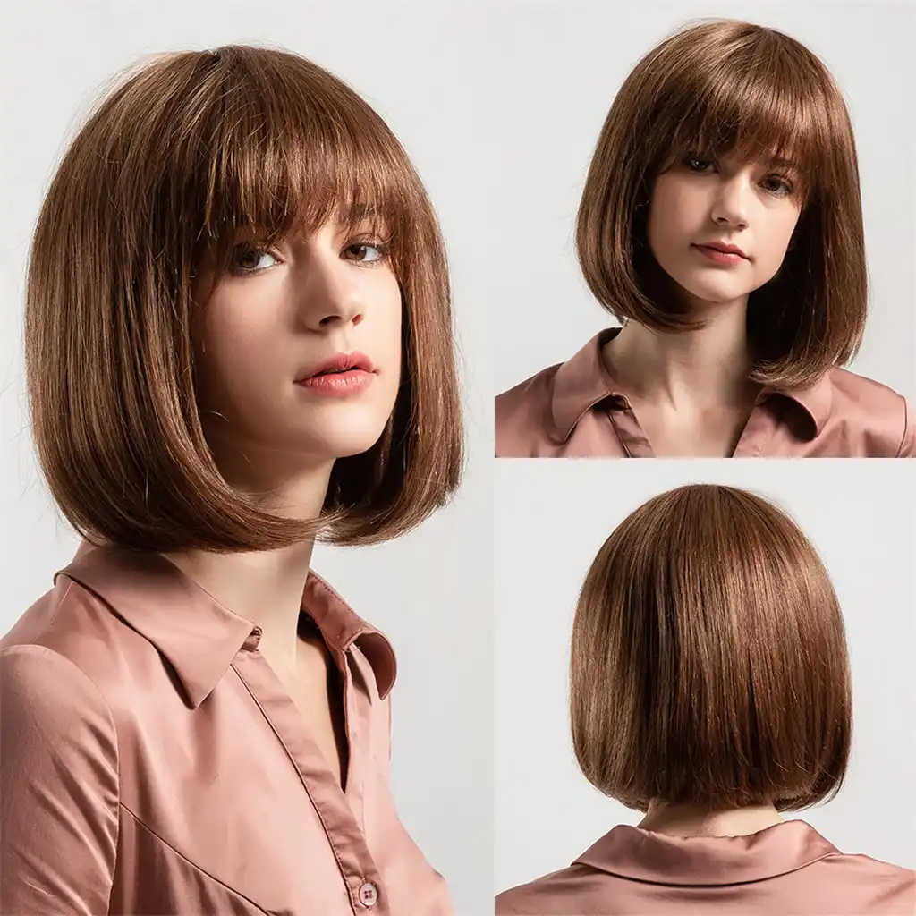 Fashion Shoulder Length Bobo Wigs With Bangs Medium Hair Human