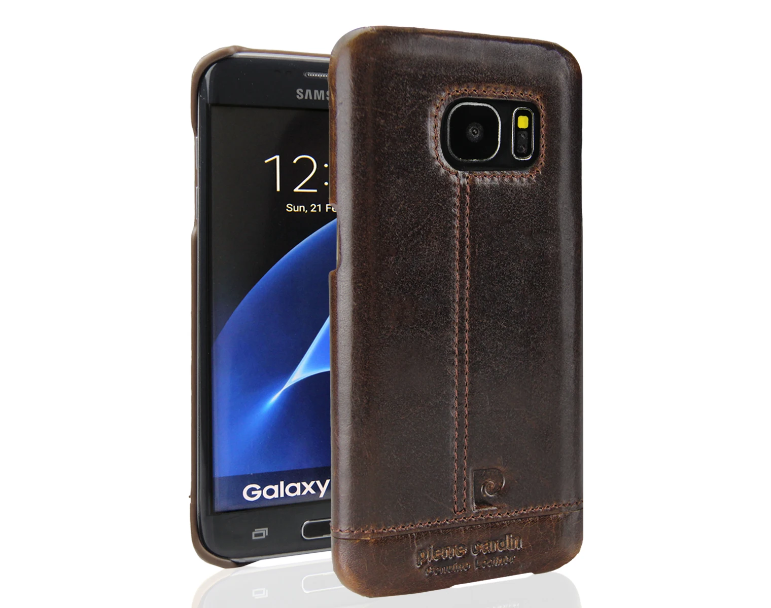 

Cover For Samsung Galaxy S7 Edge Leather Case, Pierre Cardin Premium Genuine Leather Lightweight Slim Snap On Hard Back Coque