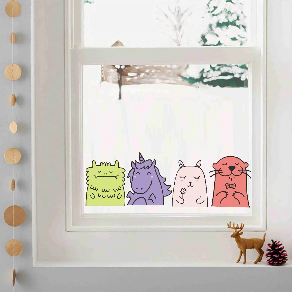 Cartoon Little Cute Unicorn Animals Decals Vinyl Window Door Laptop Sticker For Bedroom Home Decor Removable Wallpaper Art Mural (1)