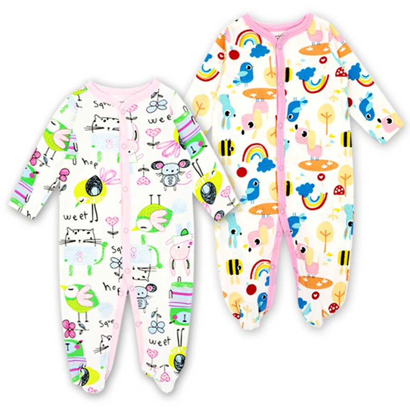 Пижамы для маленьких девочек; комбинезоны для новорожденных мальчиков; 2 шт./партия Одежда с длинными рукавами для младенцев 0, 3, 6, 9, 12 месяцев