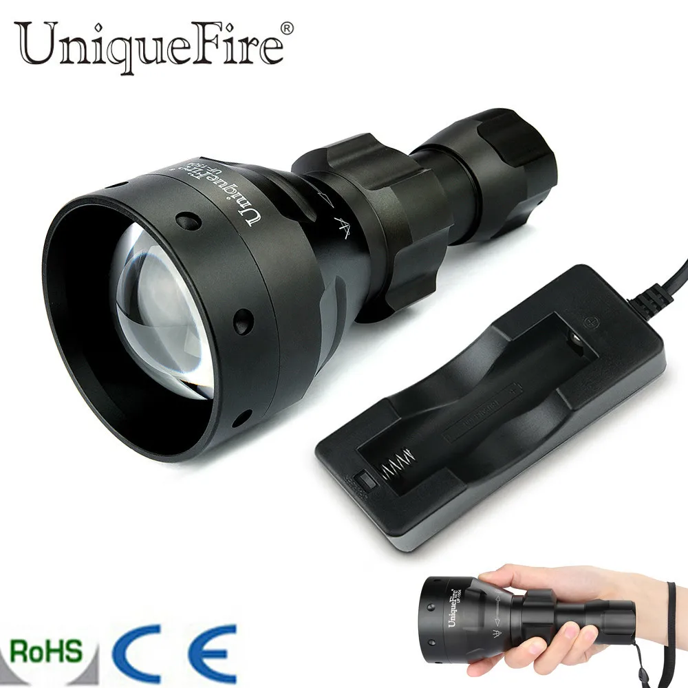 

UniqueFire 1504 LED Infrared Flashlight 67mm Convex Lens 3 Modes 850nm IR Torch+Charger For 18650 Battery Camping Outdoor