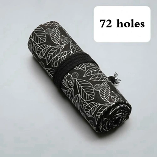 36/72 холщовый школьный чехол-карандаш с дырками, большой милый черный Чехол-Карандаш для девочек и мальчиков с листом, переносная сумка для ручек, сумка для канцелярских принадлежностей - Цвет: 72 holes