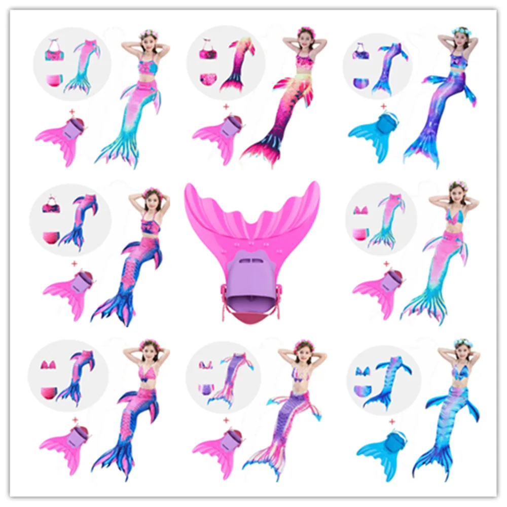 

2018 New ! Girls Kids Swimsuit Ariel Swimmable Mermaid Tail Swimming Mermaid Tails With Monofin Fin Cosplay Costume for Swimming
