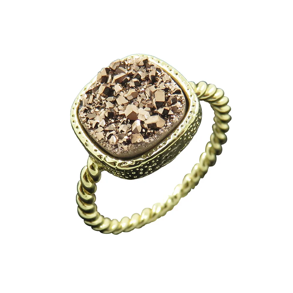 

HanKun Gold Electroplated, Granny Chic Simple Mixed Plated Color Cushion Shape Tiny Agates Druzy Solitaire Rings