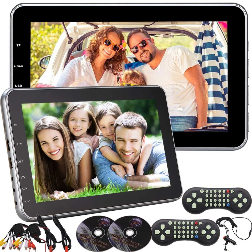 

Dual 10.1'' Headrests Widescreen DVD Player Car Entertainment Electronics PC Pillow Video LCD Screen Monitor+2PCS IR Headphones