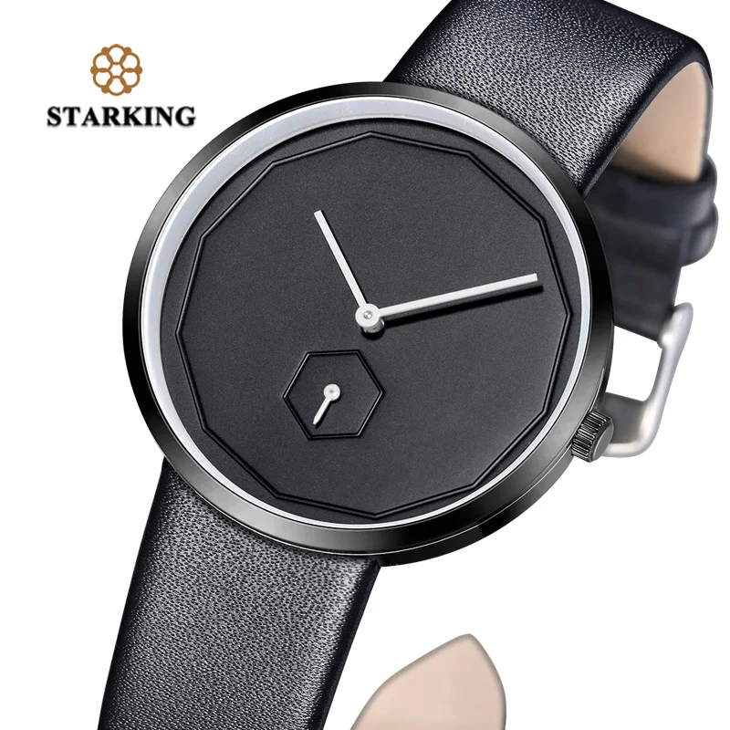 Часы STARKING черные женские кварцевые Relojes Hombre 2017 унисекс 40 мм Безликий дизайн кожа