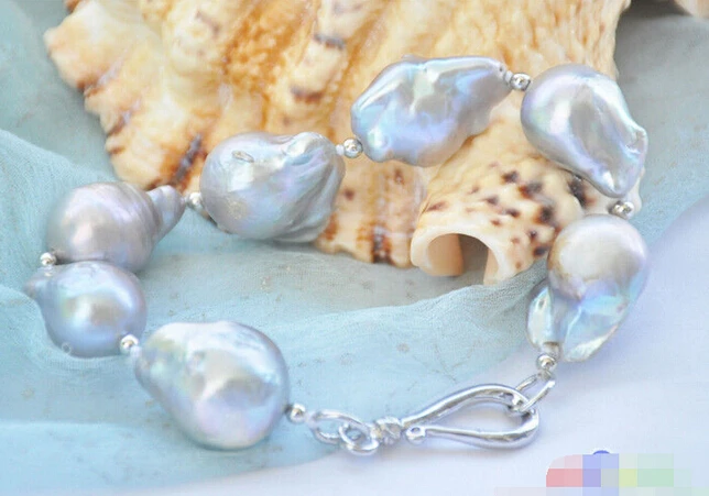 

Hot sell 8" 22mm GRAY BAROQUE tear-drop KESHI REBORN PEARL BRACELET -Bridal jewelry free shipping
