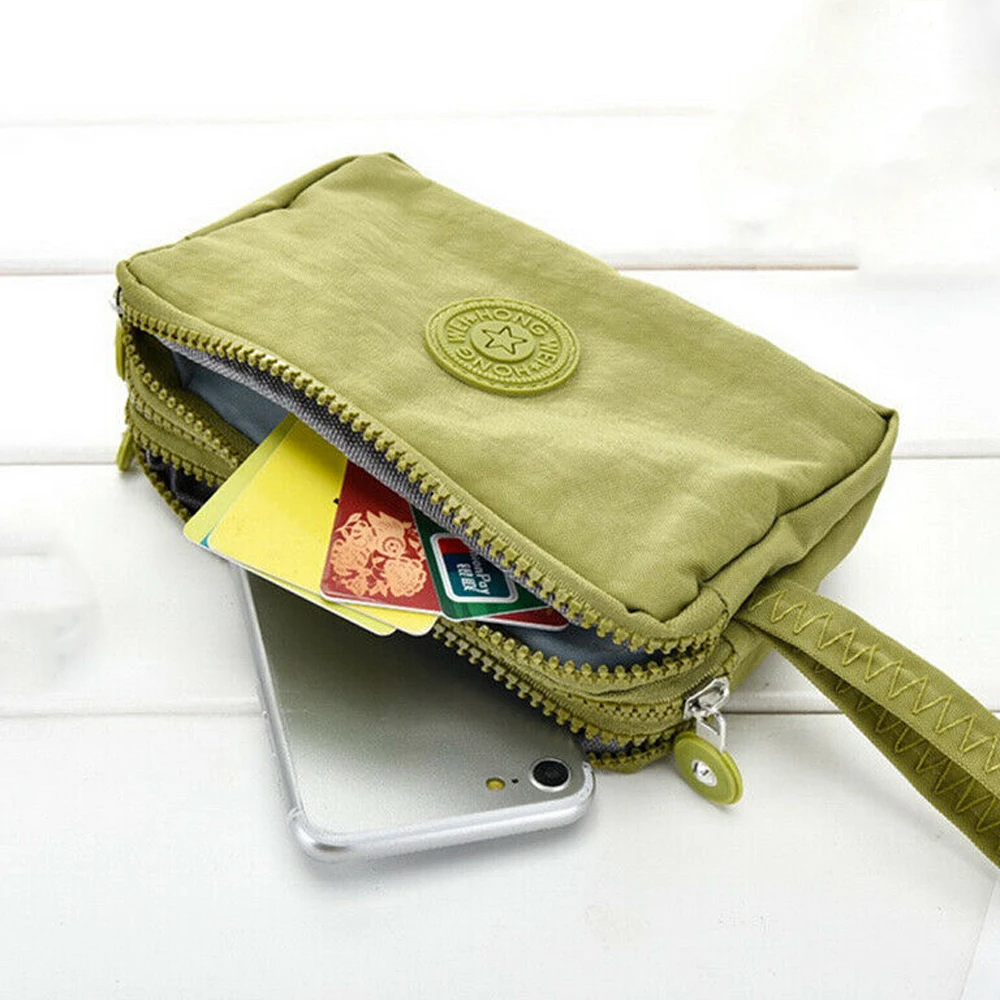 Portable Bags Womens Canvas Strap Stitching Squared Phone Bag Short Wallet Three-Layer Zipper Coin Card Key Purse Multi-color