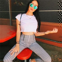 Женские клетчатые леггинсы, Тонкие штаны, тренировочные брюки, одноцветные компрессионные штаны