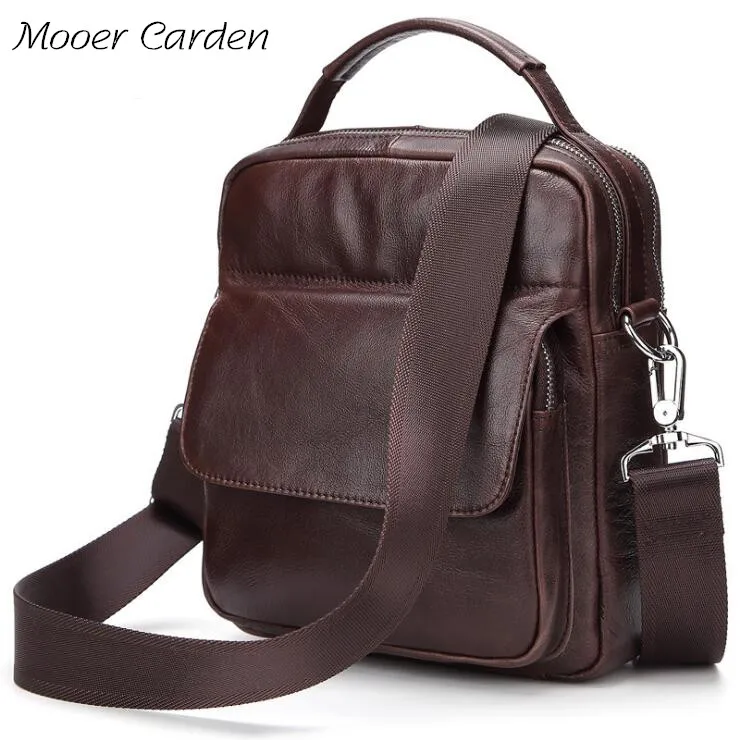 

2018 Genuine leather Crossbody Bag Double zipper Men Shoulder bag Ipad Handbag Messenger Bags
