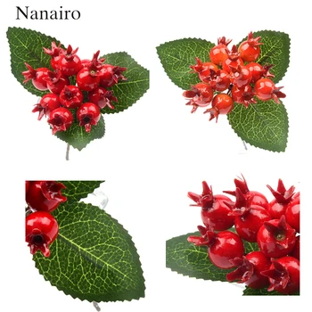 

12 pcs Artificial Plastic Pomegranate Flowers Stamens Red Berries Cherry Fake Foam Fruit for Wedding Christmas Tree Decoration