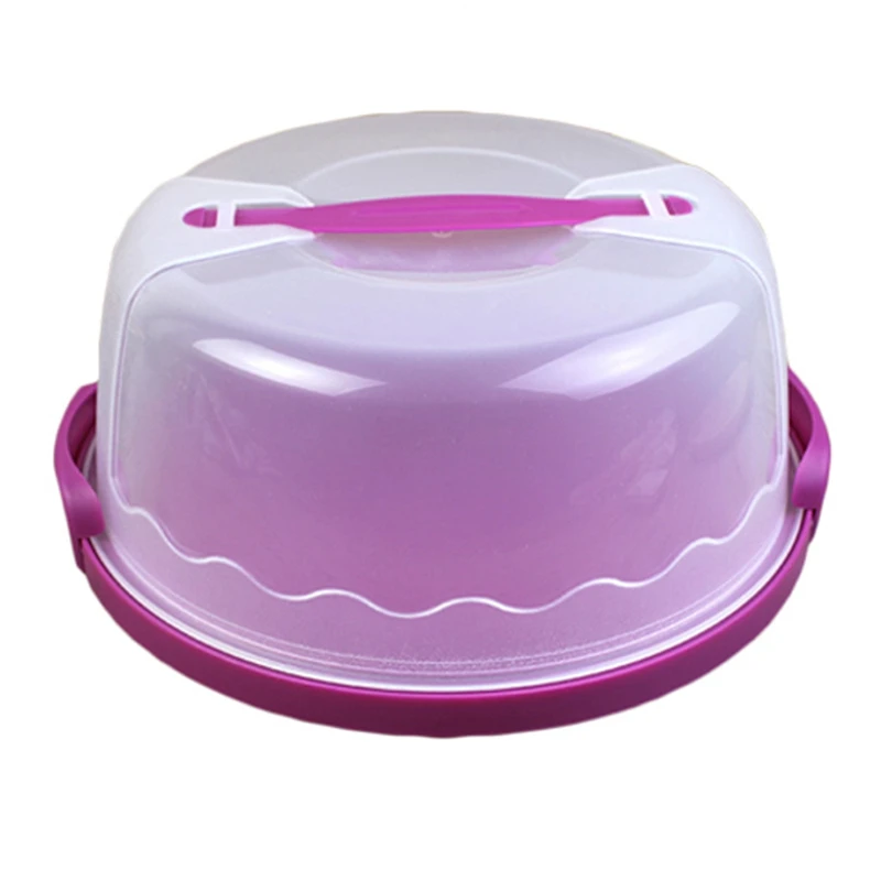 Purple Круглая переноска для торта, ручной пластиковый держатель для хранения кондитерских изделий, контейнер для десерта, чехол, принадлежности для дня рождения, свадьбы, вечеринки - Цвет: Purple