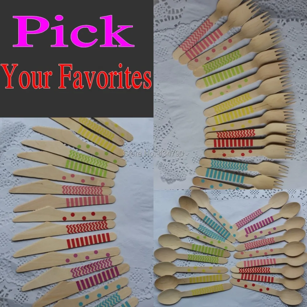 500pcs Pick Your Colors Party Wooden Cutlery Utensils Wholesale Spoons