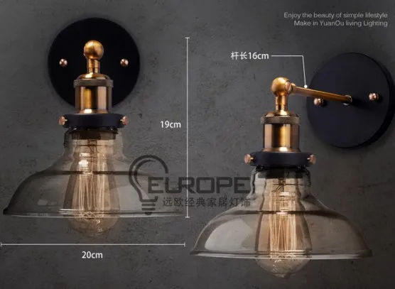 60 Вт промышленный Настенный бра, Лофт ретро настенный светильник винтажные светильники со стеклянным абажуром Lamparas De Pared Arandelas - Цвет абажура: 1