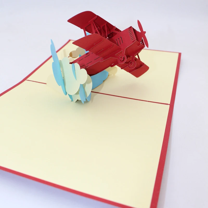  3D Handmade Two Wing Civil Aviation Airplane Aircraft Plane Paper Invitation Greeting Cards PostCar