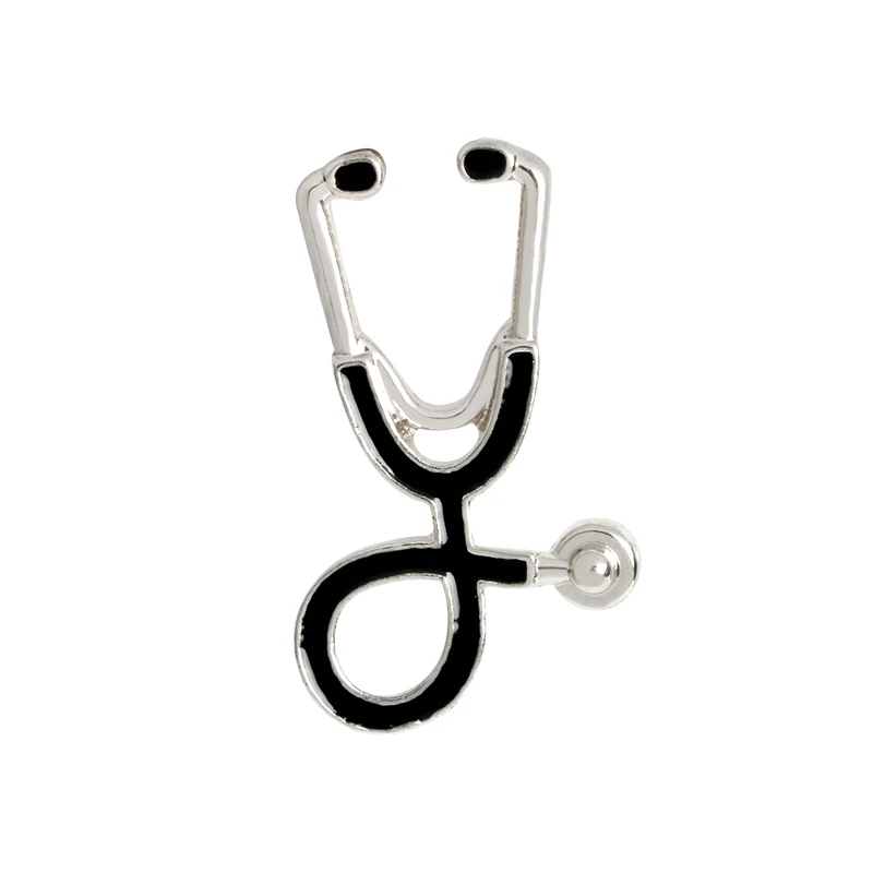 Золотой и серебряный цвета, черный стетоскоп, эмалированный значок, булавка, брошь, медицинские украшения для доктора медсестры, медицинский подарок студенту - Окраска металла: Silver