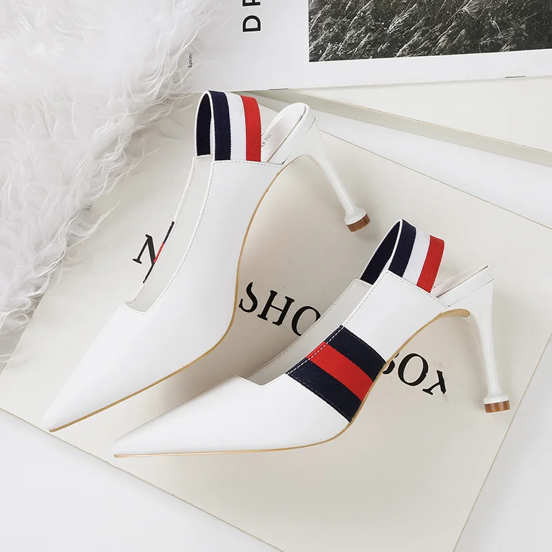 

2018 Women Summer 8cm Fetish High Heels Stiletto Sandals Mules Lady Slingback Pumps Female Scarpins Strappy Heels Party Shoes