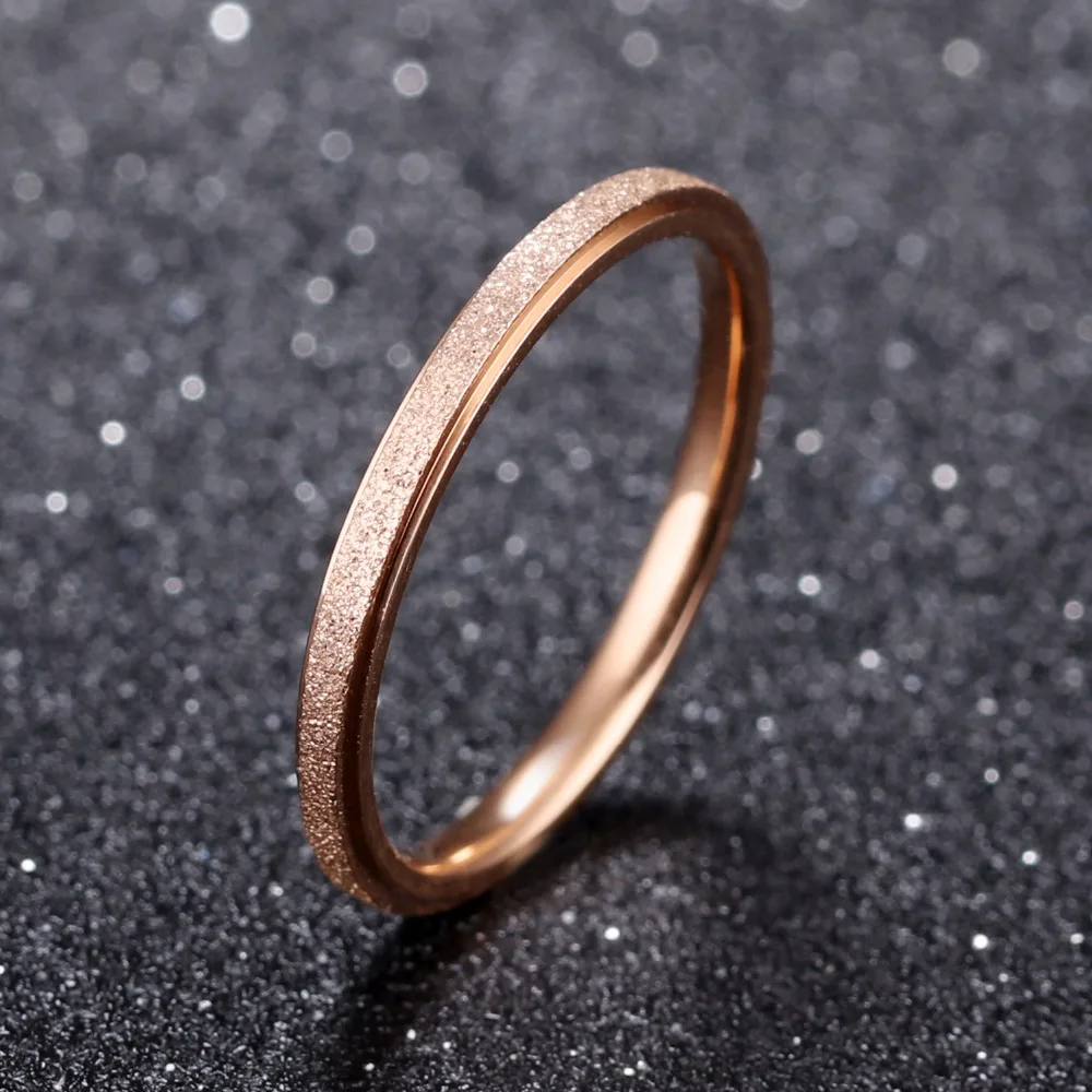 Fashion Simple Scrub Stainless Steel Women 's Rings 2 mm Width Rose Gold Color Finger Jewelry Gift For Girl