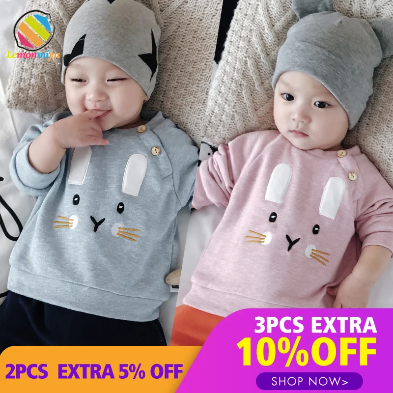 

Lemonmiyu Baby Cotton Cartoon Sweatshirts O-Neck Infant Animal Spring Hoodies 0-24M Newborn Fashion Rabbit Embroidery Cute Tops