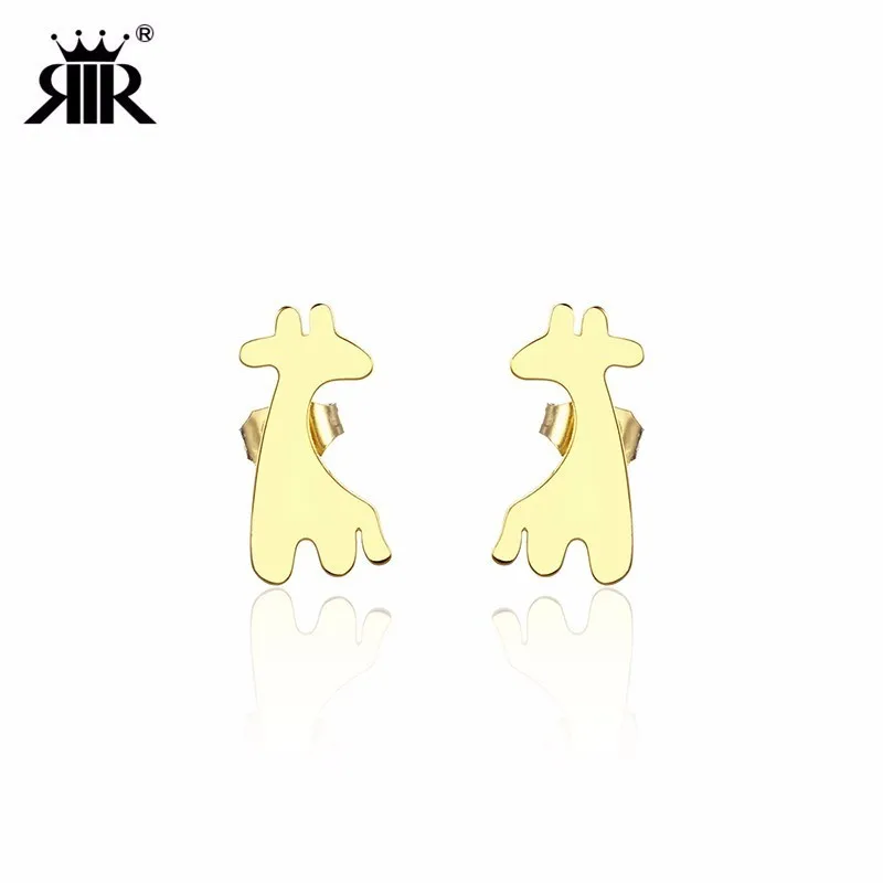 RIR нержавеющая сталь золотой зоопарк Жираф изысканные серьги-гвоздики животных Женские ювелирные изделия серьги для детей Подарки