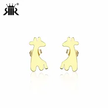 RIR нержавеющая сталь золотой зоопарк Жираф изысканные серьги-гвоздики животных Женские ювелирные изделия серьги для детей Подарки