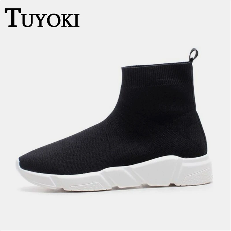 

Tuyoki Real Leather Shoes Women Walking Sport Daily Trainers Knitting Breathable Ladies Breathable Footwear Size 34-40