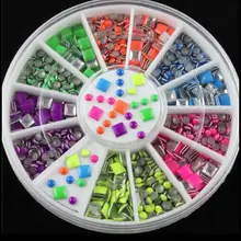 6 цветов смешанные неоновые цвета круглые квадратные формы Гвозди 3D Дизайн Маникюрные металлические гвозди для украшения ногтей колесо-2 мм/3 мм