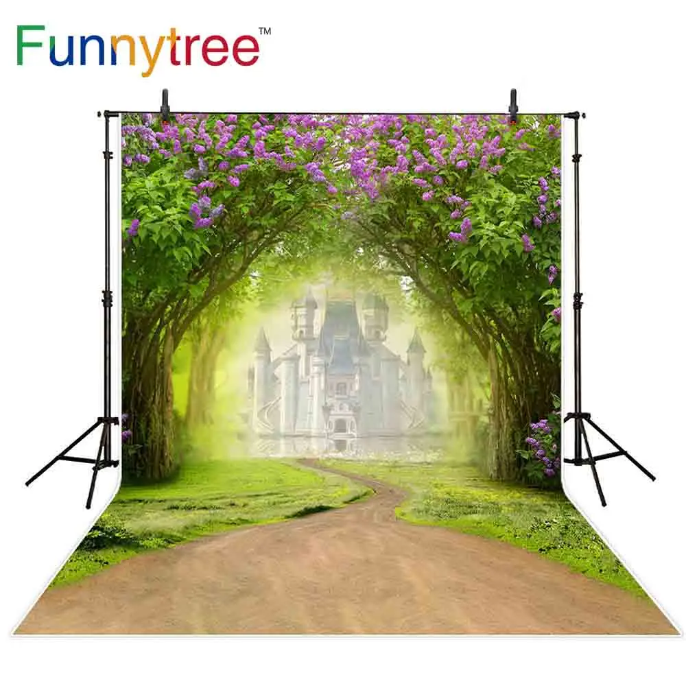 Фоны Funnytree для фотостудии весенний цветок лес дорога дерево замок сказка задний