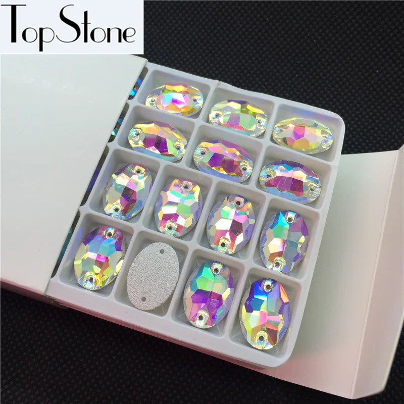 

High quality 13x18mm Oval Sew on stone crystal clear AB color Flat Back 2 Holes sewing glass crystal rhinestone