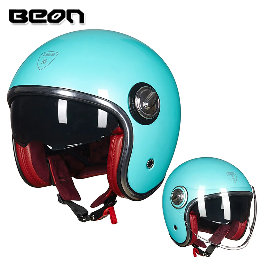 BEON мотоциклетный шлем rbike Casco винтажный мотоциклетный шлем 3/4 с открытым лицом Capacete Байкер скутер шлем ретро двойной козырек - Цвет: B-108A-Lskyblue