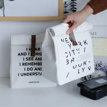 

Cotton Canvas Lunch Box Insulation Bag Picnic Bag Simple Letter Type Large Capacity Multi-purpose Cloth Bag Foods Organizer