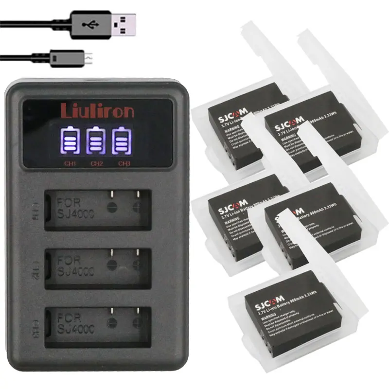charger and 5battery 3,7 v 900mah sjcam SJ4000 Батарея для спортивной экшн-камеры SJCAM sj4000 sj 4000 SJ5000 6000 7000 8000 sj9000 C30 M10 экшн Камера акумуляторная батарея - Цвет: charger and 5battery