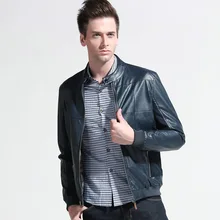 Модная приталенная кожаная куртка для мужчин с тонким воротником-стойкой Cazadora Cuero Hombre