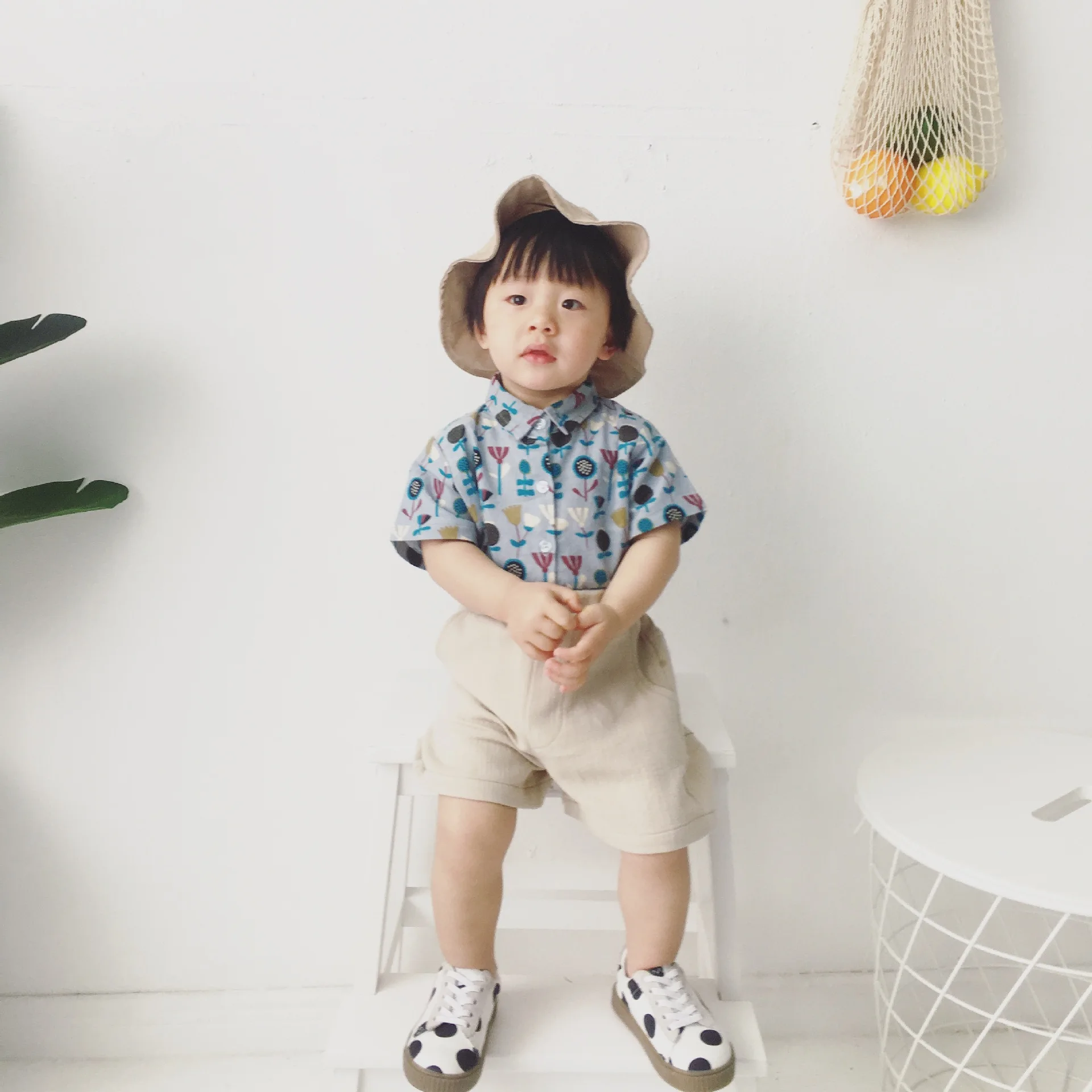 Summer New Children Clothing Boy and Girl Printed Cotton Short-Sleeved Shirt Baby Boy Turn Down Collar Shirt LZ309