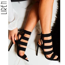 Liren 2019 New Summer High Heel Stiletto Sandals Women Shoes Sexy Gladiator Open Toe Solid Black Lace-Up Shallow 40 stylish rope style lace up keen high sandal booties sexy strappy open toe stiletto heel gladiator sandals fashion dress shoes