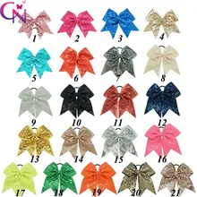 21 Pcs/lot 8\" Fashion Handmade Sequin Bling Cheer Bows For Girls Kids Hair Accessories With Elastic