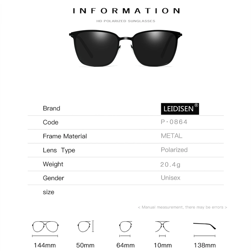 LEIDISEN поляризационные Солнцезащитные очки Мужские UV400 водительские ослепительные цветные классические брендовые дизайнерские уличные модные металлические солнцезащитные очки 0864