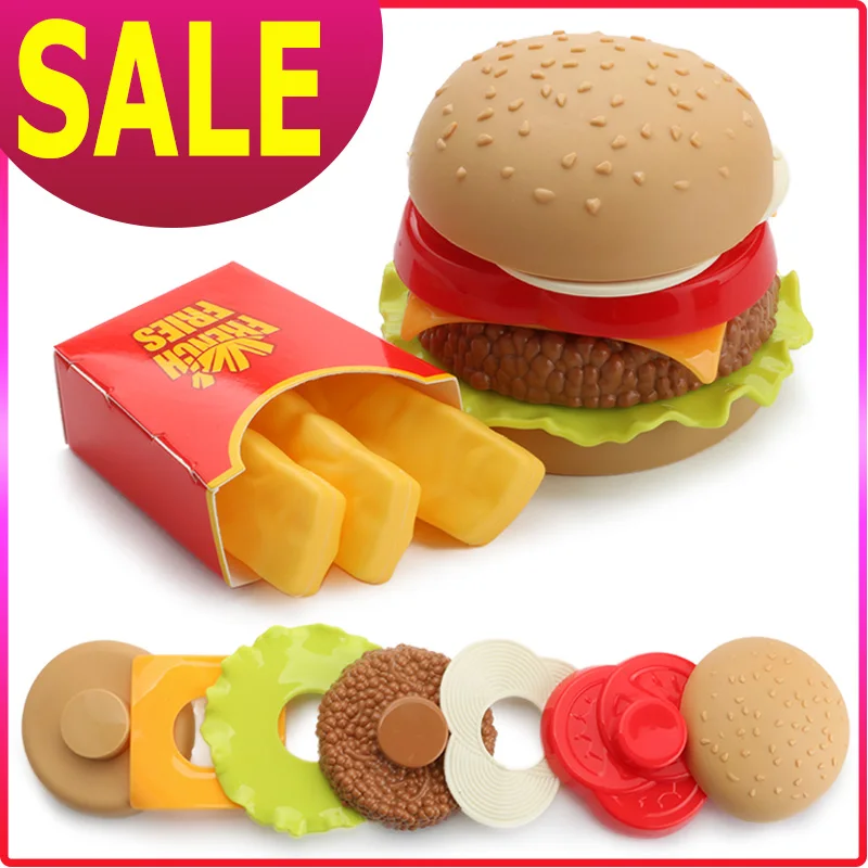 

Simulation Food Hamburger Kitchen Toy Pretend Play Assembled Hamburger Figure Model Kids Educational Toys Burger Drop Shipping