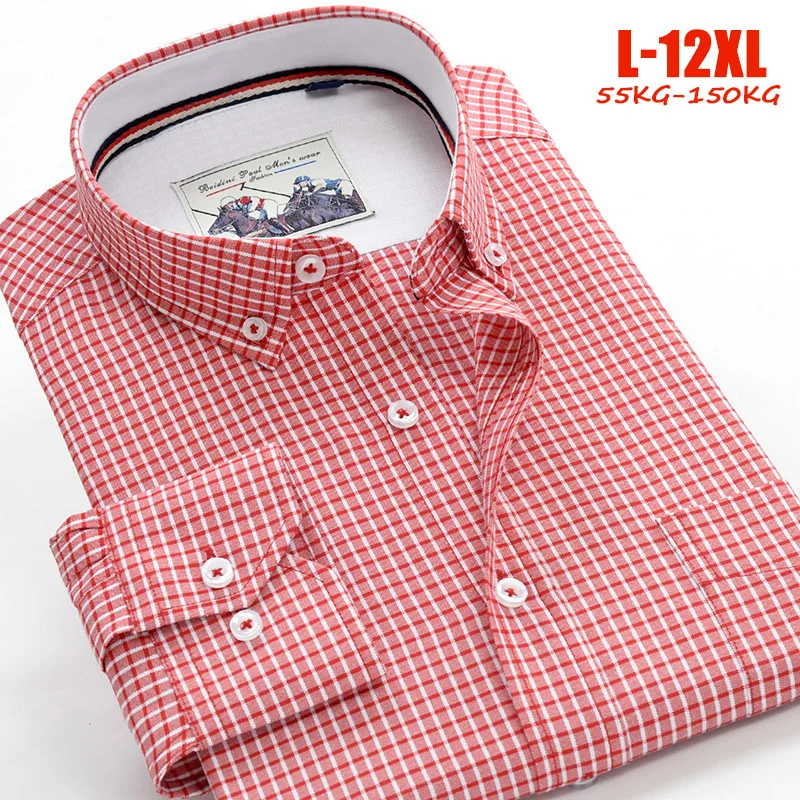 

Plus size shirts men 10xl 11xl 12xl Oxford plaid casual men shirts long sleeve England style big shirts men 75-150kg