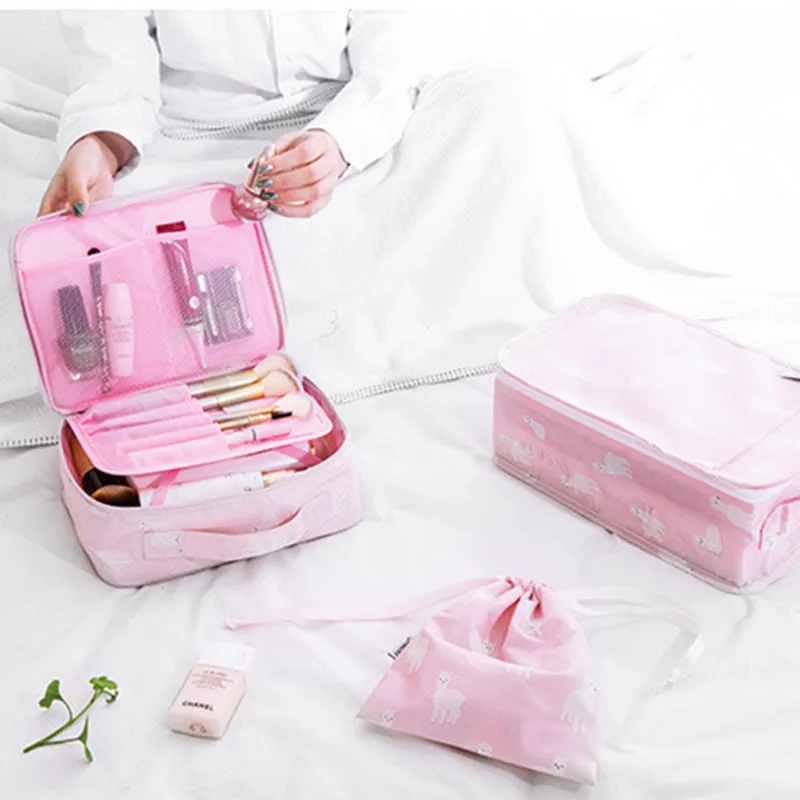 

Portable Travel Makeup Storage Bag Organizer Toiletry Kit Mesh Pocket Pouch Waterproof Oxford Wash Bag Cosmetic Multi Layer Bag